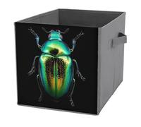 Jubonexis Cestini portaoggetti a forma di cubo tropicale iridescente, cubi portaoggetti pieghevoli decorativi in tessuto per la casa, con manici, per scaffali, armadi, 27 x 27 cm