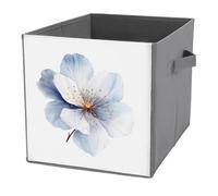 Jubonexis Cestini portaoggetti a forma di fiore bianco con centro dorato, cubi, pieghevoli, decorativi, in tessuto, organizer per la casa, con manici per scaffali, armadi, 27 x 27 cm