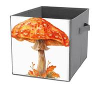 Jubonexis Cestini portaoggetti a forma di funghi e foresta arancione ad acquerello, pieghevoli, decorativi, in tessuto, con manici, per scaffali, armadi, 27 x 27 cm