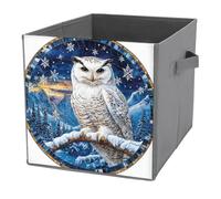 Jubonexis Cestini portaoggetti a forma di gufo bianco su ramo innevato, pieghevoli, decorativi, in tessuto, con manici, per scaffali, armadi, 27 x 27 cm