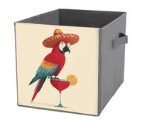 Jubonexis Cestini portaoggetti a forma di pappagallo in un sombrero cubo, pieghevoli, decorativi, in tessuto, con manici, per scaffali, armadi, 27 x 27 cm