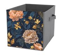 Jubonexis Cestini portaoggetti a forma di peonia con fiori primaverili e rose, pieghevoli, decorativi, in tessuto, con manici, per scaffali, armadi, 27 x 27 cm