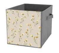Jubonexis Cestini portaoggetti a forma di rametti di fiori gialli ad acquerello, cubi, pieghevoli, decorativi, in tessuto, per la casa, con manici, per scaffali, armadi, 27 x 27 cm