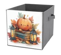 Jubonexis Cestini portaoggetti a forma di zucca autunnale su libri, lanterne, cubi, pieghevoli, decorativi, in tessuto, organizer per la casa, con manici, per scaffali, armadi, 27 x 27 cm