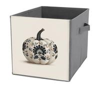 Jubonexis Cestini portaoggetti a forma di zucca bianca con motivo floreale nero, pieghevoli, decorativi, in tessuto, con manici, per scaffali, armadi, 27 x 27 cm