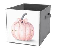 Jubonexis Cestini portaoggetti a forma di zucca rosa pastello con grazioso fiocco, cubi portaoggetti pieghevoli in tessuto decorativo per la casa, con manici, per scaffali, armadi, 27 x 27 cm