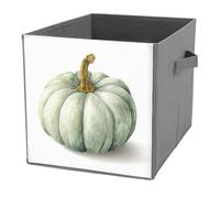 Jubonexis Cestini portaoggetti a forma di zucca verde salvia chiara, pieghevoli, decorativi, in tessuto, con manici, per scaffali, armadi, 27 x 27 cm