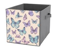 Jubonexis Cestini portaoggetti cubici a forma di farfalle, pieghevoli, decorativi, in tessuto, con manici, per scaffali, armadi, 27 x 27 cm, colore: blu pastello e viola