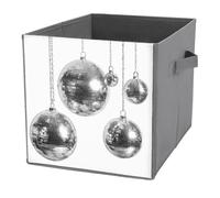 Jubonexis Cestini portaoggetti cubici a forma di palla da discoteca con superficie a specchio, pieghevoli, decorativi, in tessuto, organizer per la casa, con manici, per scaffali, armadi, 27 x 27 cm