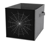 Jubonexis Cestini portaoggetti cubici minimalisti con ragnatela bianca su sfondo nero, pieghevoli, decorativi, in tessuto, con manici, per scaffali, armadi, 27 x 27 cm