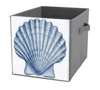 Jubonexis Cestini portaoggetti in stile vintage con conchiglie blu vittoriane, cubi portaoggetti, pieghevoli, decorativi, in tessuto, organizer per la casa, con manici per scaffali, armadio, 27 x 27