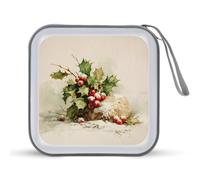 Jubonexis Christmas Vintage Green Holly Ramigs Berries CD Case DVD Storage Case Portatile per Auto Casa Viaggio