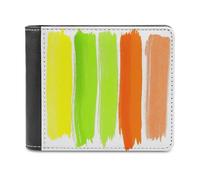 Jubonexis Cinque strisce verticali giallo fluo verde morbido portafoglio bifold in pelle PU, portamonete porta carte di credito, durevole porta carte di credito sottile per uomo donna deposito soldi