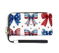 Jubonexis Collezione di fiocchi patriottici in pelle PU, pochette lunga a due pieghe, portamonete, porta carte di credito, porta carte di credito e denaro per donne e uomini