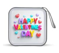 Jubonexis Colorful Words Happy Valentines Day with Hearts CD Case DVD Storage Case Portable for Car Home Travel