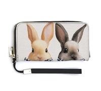 Jubonexis Coniglietti pasquali con fiocchi scozzesi bianchi neri in pelle PU, pochette lunga a due pieghe, portamonete, porta carte di credito, porta carte di credito e denaro per donne e uomini