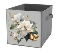 Jubonexis Contenitori cubici a forma di foglie di agrifoglio con tre campane dorate, pieghevoli, decorativi, in tessuto, organizer per la casa, con manici, per scaffali, armadi, 27 x 27 cm