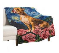 Jubonexis Coperta anti-pelucchi con cane Pitbull, con rose e rose, comoda e resistente, per camera da letto, soggiorno, divano, letto, 127 x 152,4 cm