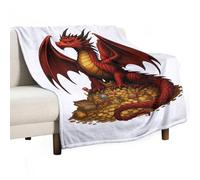 Jubonexis Coperta anti-pelucchi con drago rosso e arancione su un mucchio di Golden Treasure, comoda e resistente, per camera da letto, soggiorno, divano, letto, 127 x 152,4 cm