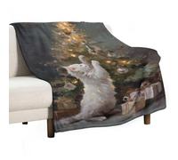 Jubonexis Coperta anti-pelucchi con gatto bianco e albero di Natale decorato, comoda e resistente, per camera da letto, soggiorno, divano, letto, 130 x 150 cm
