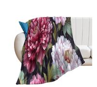 Jubonexis Coperta anti-pelucchi con peonie rosse e bianche e foglie verdi, comoda e resistente, per camera da letto, soggiorno, divano, letto, 127 x 152,4 cm