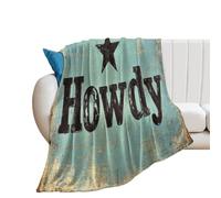 Jubonexis Coperta vintage Howdy in grassetto, con lettere in stile occidentale, anti-pelucchi, comoda e resistente, per camera da letto, soggiorno, divano, letto, 127 x 152,4 cm