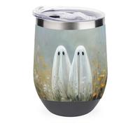 Jubonexis Coppia di simpatici fantasmi nel campo dei fiori selvatici bicchiere da vino in acciaio inox tazza termica doppia parete acqua tazza con coperchio 350 ml