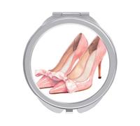 Jubonexis Coppia di specchi tascabili da donna con tacco rosa con fiocchi, piccolo specchio portatile da viaggio per ragazze