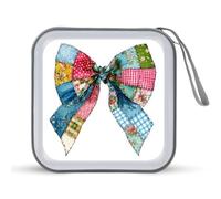 Jubonexis Coquette, custodia portatile per CD e DVD, in tessuto, con fiocco natalizio, patchwork, per auto, casa e viaggio