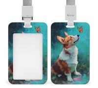 Jubonexis Corgi, porta badge identificativo a forma di cane che guarda una farfalla, con clip retrattile, per carte di credito, nome, per lavoro, ufficio, dottore, infermiere
