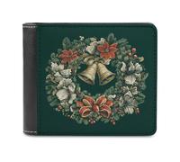 Jubonexis Corona natalizia con campane in morbida pelle PU portafoglio bifold portamonete porta carte di credito, porta carte di credito sottile, per uomini e donne