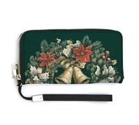 Jubonexis Corona natalizia con campane in pelle di pino PU, pochette lunga a doppio portafoglio, portamonete, porta carte di credito, porta carte di credito per donne e uomini