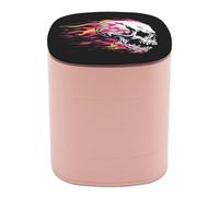 Jubonexis Cranio da corsa con fiamme rosa e gialle scatole per gioielli da donna, porta orecchini, organizer rotante per gioielli, collane, bracciali, anelli