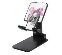 Jubonexis Cranio umano vintage con un fiocco di raso rosa supporto per telefono cellulare pieghevole regolabile supporto per scrivania