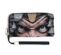 Jubonexis Crushing Through Brick Wall Angry Face PU Leather Clutch Portafoglio lungo a due volti, portamonete porta carte di credito, resistente porta carte di credito per donne e uomini