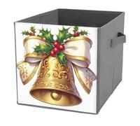 Jubonexis Cubi portaoggetti a forma di campana natalizia in stile cartone animato, pieghevoli, decorativi, in tessuto, organizer per la casa, con manici, per scaffali, armadi, 27 x 27 cm