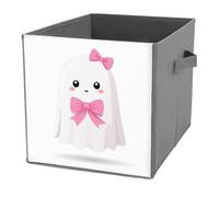 Jubonexis Cubi portaoggetti a forma di civetta con fantasmi in stile cartone animato, rosa, cubi/cubi/cubi/contenitori, pieghevoli, decorativi, in tessuto, con manici, per scaffali, armadi, 27 x 27 cm