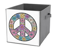 Jubonexis Cubi portaoggetti a forma di cubo con motivo di pace, in stile cartone animato, pieghevoli, decorativi, in tessuto, con manici, per scaffali, armadi, 27 x 27 cm