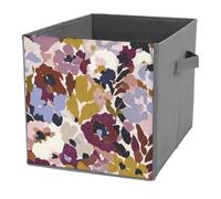 Jubonexis Cubi portaoggetti a forma di cubo con motivo floreale astratto, pieghevoli, decorativi, in tessuto, organizer per la casa, con manici, per scaffali, armadi, 27 x 27 cm