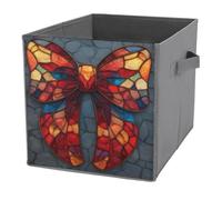 Jubonexis Cubi portaoggetti a forma di cubo in vetro colorato con fiocco rosso, pieghevoli, decorativi, in tessuto, organizer per la casa, con manici, per scaffali, armadi, 27 x 27 cm
