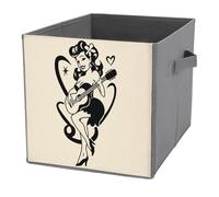 Jubonexis Cubi portaoggetti a forma di cubo vintage con donna che suona la chitarra, pieghevoli, decorativi, in tessuto, organizer per la casa, con manici per scaffali, armadio, 27 x 27 cm