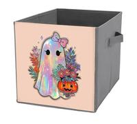 Jubonexis Cubi portaoggetti a forma di fantasma olografico con una civetta, cubi portaoggetti, pieghevoli, decorativi, in tessuto, organizer per la casa, con manici, per scaffali, armadi, 27 x 27 cm