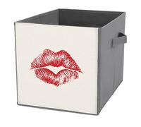 Jubonexis Cubi portaoggetti a forma di labbra in stile cartone animato, pieghevoli, decorativi, in tessuto, con manici, per scaffali, armadi, 27 x 27 cm