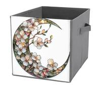 Jubonexis Cubi portaoggetti a forma di luna crescente in vetro colorato con cubi di ciliegia, pieghevoli, decorativi, in tessuto, organizer per la casa, con manici per scaffali, armadio, 27 x 27 cm