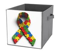 Jubonexis Cubi portaoggetti a forma di nastro per la consapevolezza dell'autismo, colore rosso, giallo e verde, pieghevoli, decorativi, in tessuto, con manici, per scaffali, armadi, 27 x 27 cm