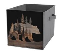 Jubonexis Cubi portaoggetti a forma di orso, con sagoma rustica, cubi, pieghevoli, decorativi, in tessuto, organizer per la casa, con manici, per scaffali, armadi, 27 x 27 cm