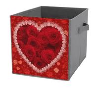 Jubonexis Cubi portaoggetti a forma di rose rosse con cornice a forma di cuori, pieghevoli, decorativi, in tessuto, per la casa, con manici, per scaffali, armadi, 27 x 27 cm