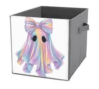 Jubonexis Cubi portaoggetti in tessuto con fantasmi in stile cartone animato arcobaleno, pieghevoli, decorativi, in tessuto, organizer per la casa, con manici, per scaffali, armadi, 27 x 27 cm