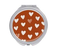 Jubonexis Cuori bianchi sugli specchi della tasca delle donne di Brown, piccolo specchio portatile di trucco di viaggio delle ragazze mini