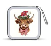 Jubonexis Custodia per CD e DVD con cappello di Natale rosso a forma di mucca delle Highland ad acquerello, portatile, per auto, casa, viaggio